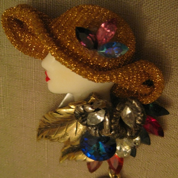 BONETTO Watch Brooch Blue Rivoli Pear RHINESGTONES - Picture 7 of 8